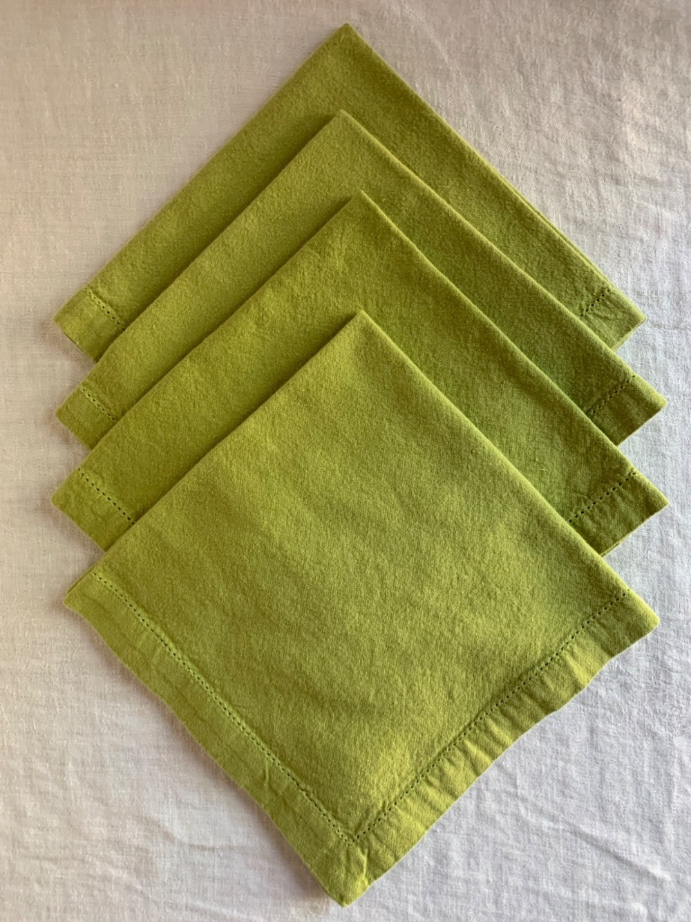 Green Linen-Cotton Hemstitched Napkins | Modern Classic Table Linens | Set of 4